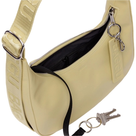 BAGGU Small Recycled Leather Crescent Bag- Straw, Butter Yellow - Picture 2 of 5